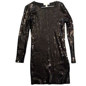 MICHAEL‎ Michael Kors Black Long Sleeve Bodycon Dress Goth Sequin Vampire